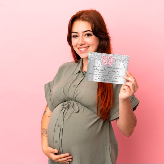Baby shower druppelt op Glitter Pink Feet Grey Boy Kaart