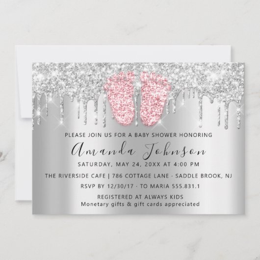 Baby shower druppelt op Glitter Pink Feet Grey Boy Kaart (Voorkant)