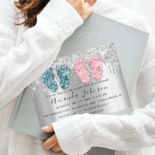 Baby shower druppelt zilver grijs wiet Twins Boy G Kaart