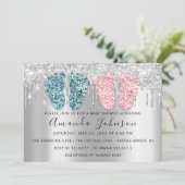 Baby shower druppelt zilveren FeetTwins Boy Girl P Kaart (Staand voorkant)