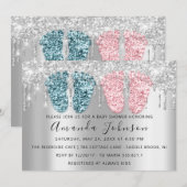 Baby shower druppelt zilveren FeetTwins Boy Girl P Kaart (Voorkant / Achterkant)