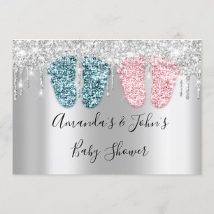 Baby shower druppelt zilveren FeetTwins Boy Girl P Kaart