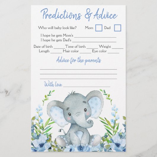 Baby Shower Dubbelspel Jongen Olifant Flyer (Voorkant)