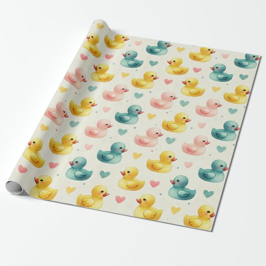Baby Shower Duck Pattern Wrapping Paper Cadeaupapier (Uitgerold)