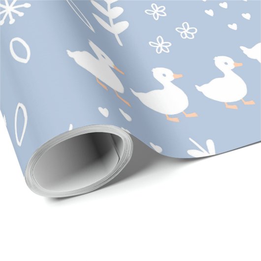 Baby shower Duckling Wrapping Papier in Blauw (Rol Hoek)