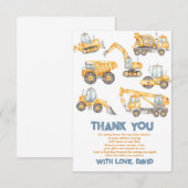 Baby shower Dump Truck Party Bedankkaart (Voorkant / Achterkant)