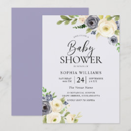 Baby shower "Dusty Blue Floral Navy Boys" Kaart