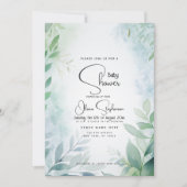 Baby shower- Dusty Blue Leafy QR Kaart (Voorkant)