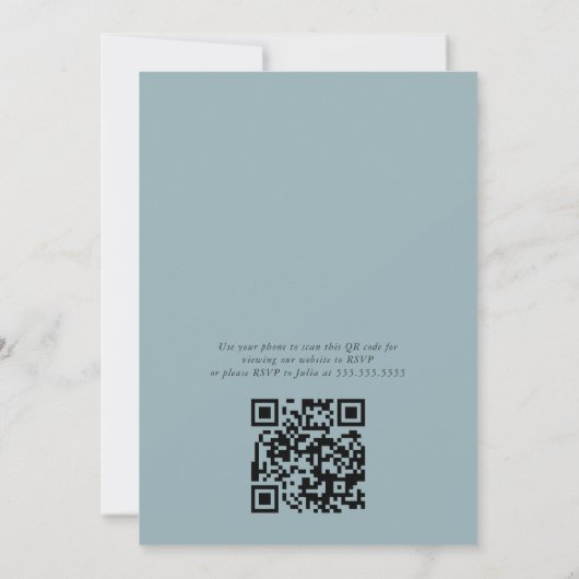 Baby shower- Dusty Blue Leafy QR Kaart (Achterkant)