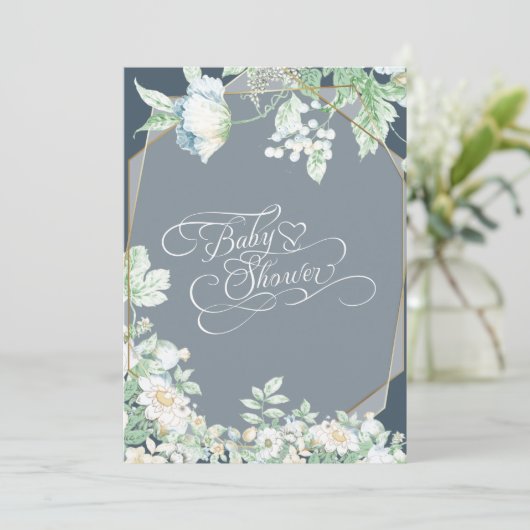 Baby Shower | Dusty Blue Wildflowers Bessen Kaart (Staand voorkant)
