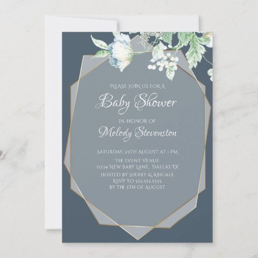Baby Shower | Dusty Blue Wildflowers Bessen Kaart (Achterkant)