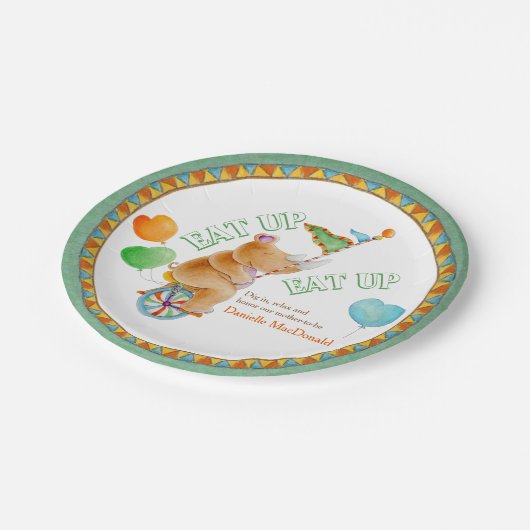 Baby shower Eat Up Circus eenwieler Rhino Art bord (Gekanteld)
