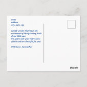 Baby shower echo jongen blauw dank u. briefkaart (Achterkant)