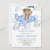 Baby shower EDITABLE VAN Teddy Bear Airplane Kaart (Voorkant)