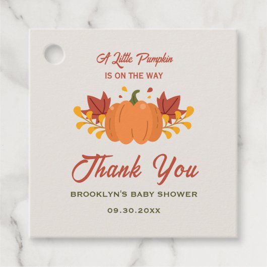 Baby shower Een beetje pompoen herfstbladeren Herf Bedankjes Labels (Voorkant)