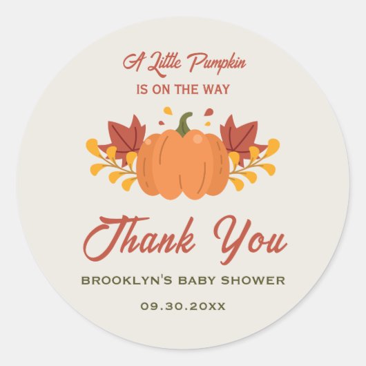 Baby shower Een beetje pompoen herfstbladeren Herf Ronde Sticker (Voorkant)