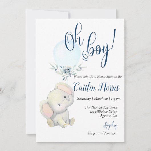 Baby shower, een jongen, Elephant boy Shower (Voorkant)