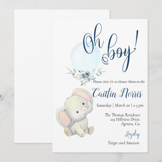 Baby shower, een jongen, Elephant boy Shower (Voorkant / Achterkant)