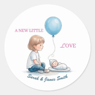 Baby Shower Een Nieuwe Kleine Liefde (Broer of Zus Ronde Sticker