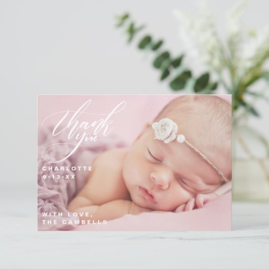 Baby shower één volledig Baby het Manuscript Dank  Bedankkaart (Staand voorkant)