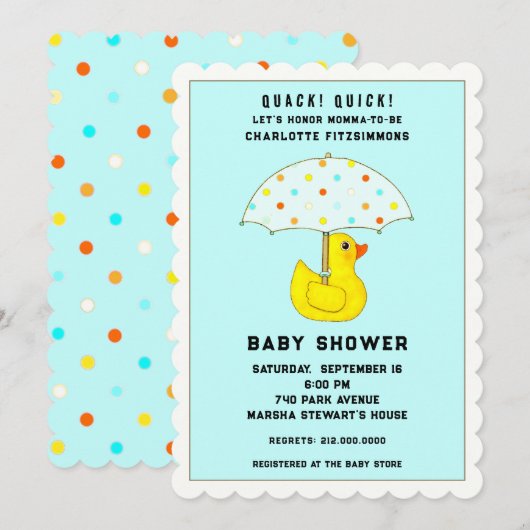 Baby Shower Eend Met Paraplu Kaart (Voorkant / Achterkant)