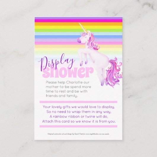 Baby shower eenhoorn kunst display douchekaarten informatiekaartje (Achterkant)