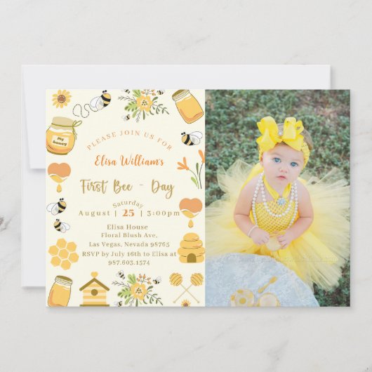 Baby shower eerste dag bijenfoto kaart (Voorkant)