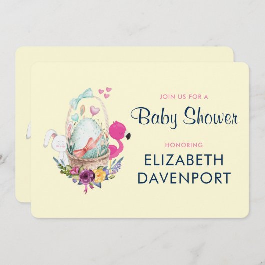 Baby shower Egg Nesting w/Flamingo & Bunny Kaart (Voorkant / Achterkant)