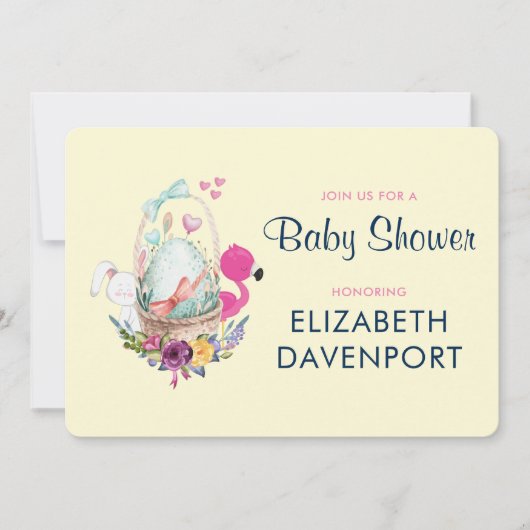 Baby shower Egg Nesting w/Flamingo & Bunny Kaart (Voorkant)