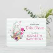 Baby shower Egg Nesting w/Flamingo & Bunny Kaart (Staand voorkant)