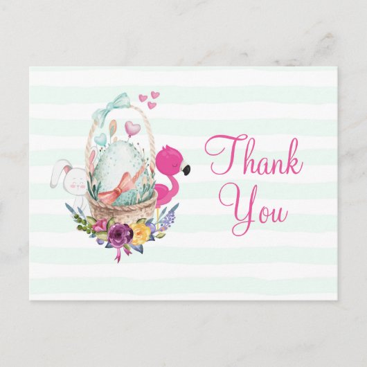 Baby shower Egg w / Flamingo & Bunny Party Bedankt Briefkaart (Voorkant)