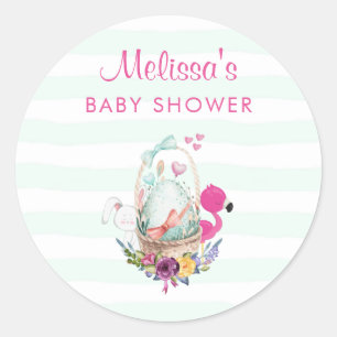 Baby shower Egg w / Flamingo & Bunny Ronde Sticker