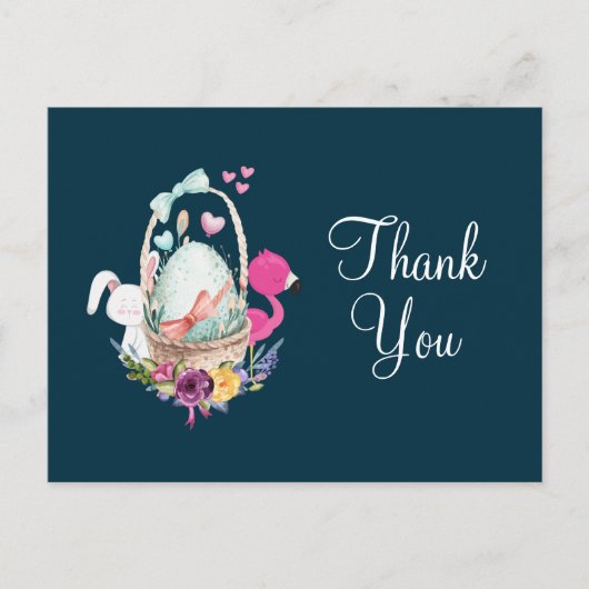 Baby shower Ei, Flaingo, & Bunny Party Bedankt Briefkaart (Voorkant)