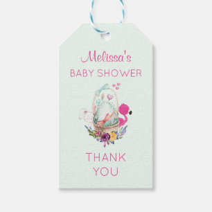 Baby Shower Ei met Flamingo & Konijn Bedankt Cadeaulabel