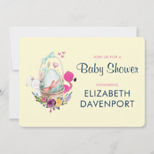 Baby Shower Eiernest met Flamingo en Konijn Kaart