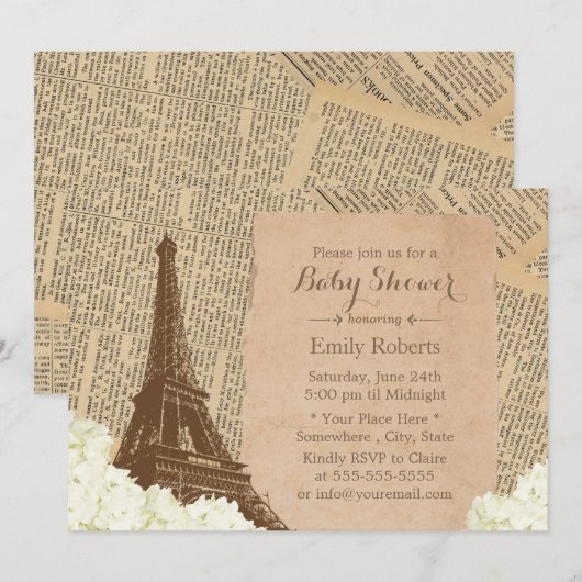  Baby shower Eiffeltoren in Parijs Kaart (Voorkant / Achterkant)