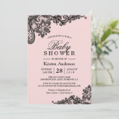 Baby shower Elegant Blush Pink Black Lace Kaart (Staand voorkant)