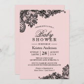 Baby shower Elegant Blush Pink Black Lace Kaart (Voorkant / Achterkant)