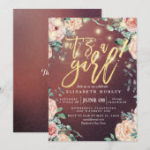 Baby shower Elegant Floral String Lights Burgundy Kaart (Voorkant / Achterkant)