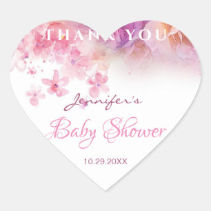 Baby shower Elegant Flowers Rozen Waterverf Art Hart Sticker