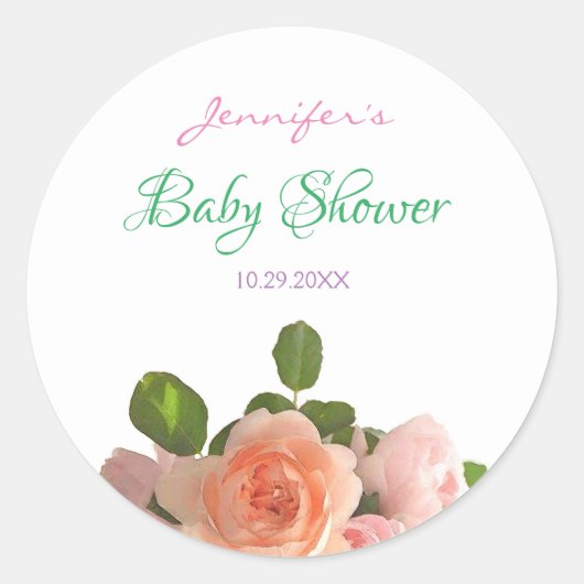 Baby shower Elegant Handgeschreven Waterverf Bloem Ronde Sticker (Voorkant)