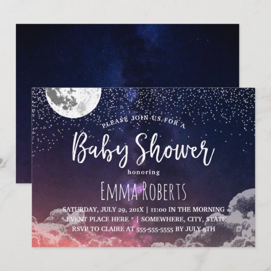 Baby shower Elegant Moon & Stars Night #2 Kaart (Voorkant / Achterkant)