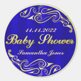 Baby shower Elegant Regal Golden Blue Ronde Sticker