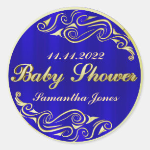baby shower Elegant Regal Golden Blue Ronde Sticker