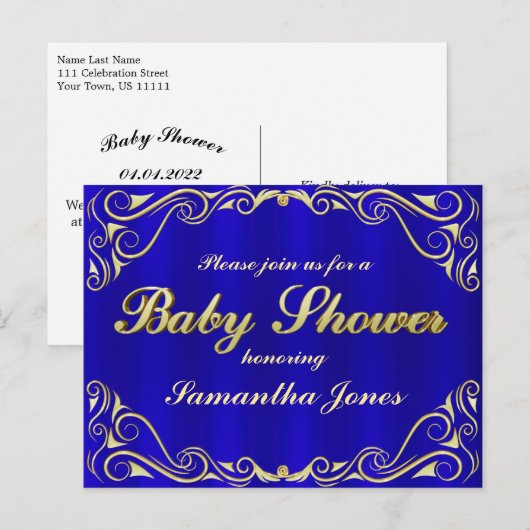 baby shower Elegant Regal Golden Typografie Aankondigingskaart (Voorkant / Achterkant)