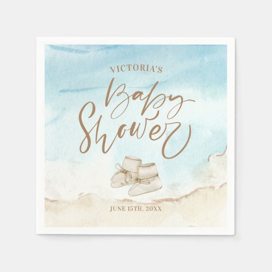 Baby shower Elegant Script Waterverf Beach Servet (Voorkant)