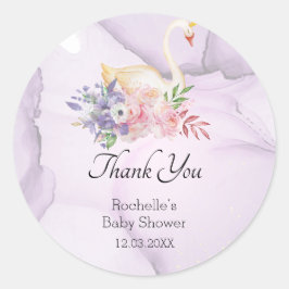 Baby shower Elegant Swan Waterverf Dank u Ronde Sticker