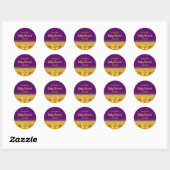 Baby shower elegant violet paars met gouden boog ronde sticker (Vel)