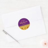 Baby shower elegant violet paars met gouden boog ronde sticker (Envelop)