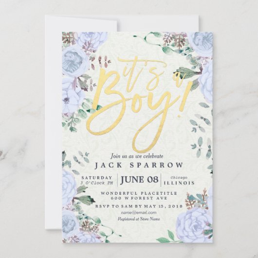 Baby shower Elegant Waterverf Floral Gold Script Kaart (Voorkant)